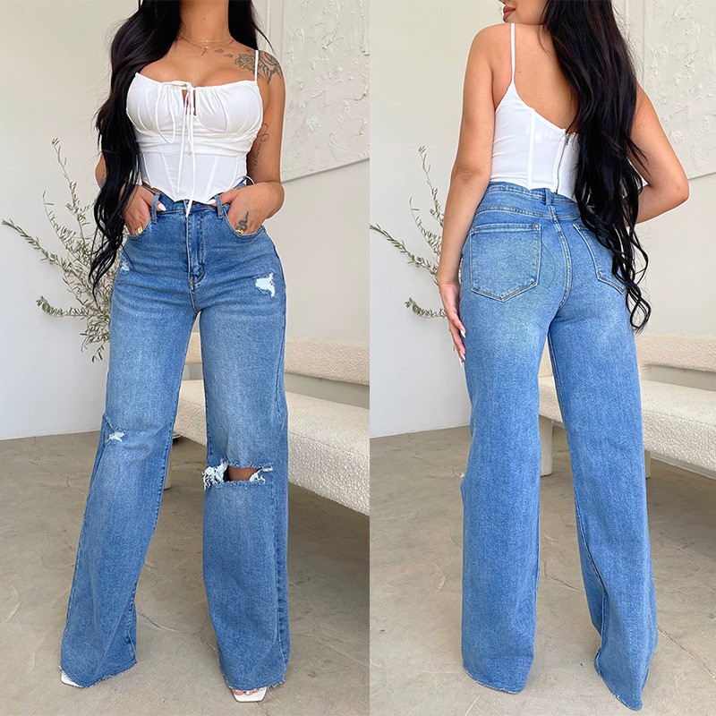Frayed Casual Pants with Fashionable Holes