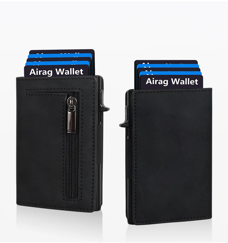 Color: black - Magnetic Credit Card Holder Luxury Men Wallet Rfid Blocking Pop Up Minimalist Wallet Leather Bank Cardholder Case Vallet for Men