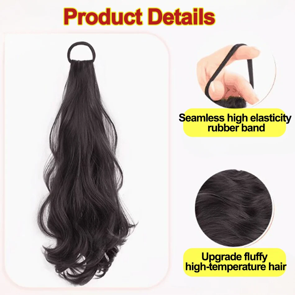 Color: T1B/613, Stretched Length: 20inches - Synthetic Ponytails Hair Extension With Rubber Band Long Curly Wavy Layered Ponytail For Women Daily Use Heat Resistant Hair Wig