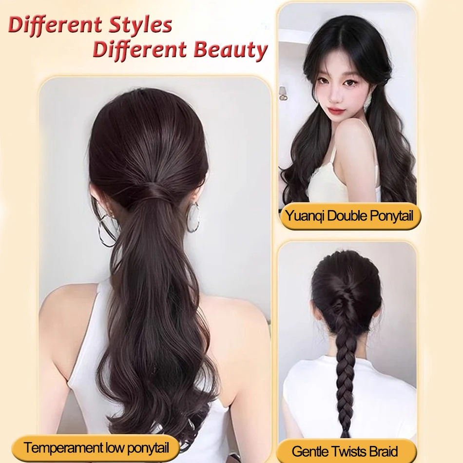 Color: T1B/613, Stretched Length: 20inches - Synthetic Ponytails Hair Extension With Rubber Band Long Curly Wavy Layered Ponytail For Women Daily Use Heat Resistant Hair Wig