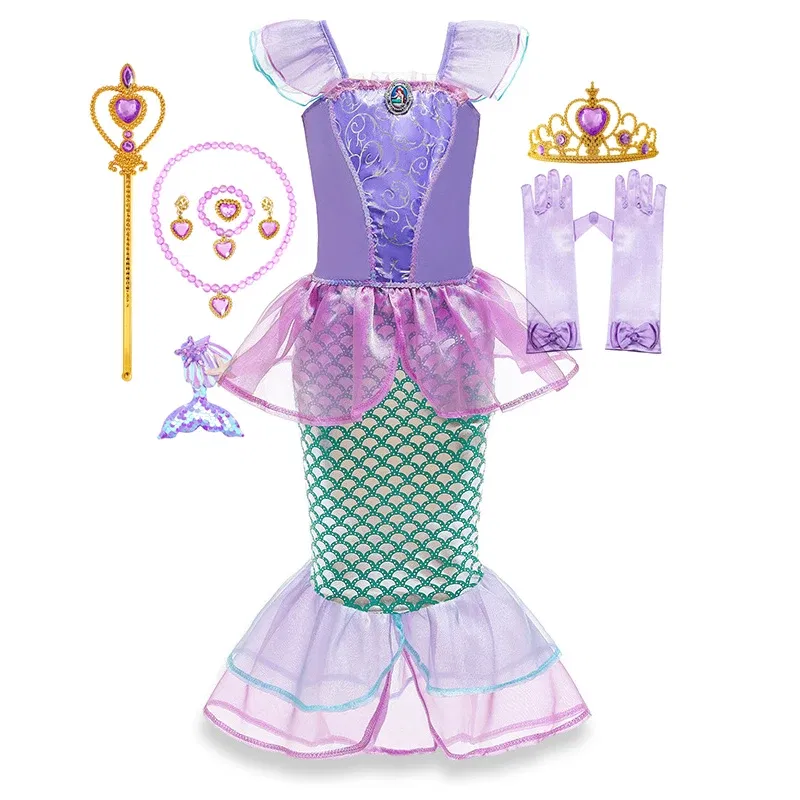 Color: Silver, Kid Size: 12 - Disney Little Mermaid Ariel Costumes for Girls Princess Dress Cosplay Halloween Carnival Kids Birthday Party Dress Up Clothing