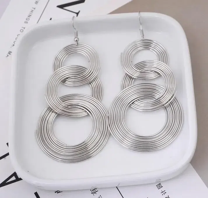 Metal Color: Antique Bronze Plated - Fashion Exaggerated Pendant Size Round Circle Earrings Female Temperament Personality Color Matching Bump Earrings Ear Jewelry