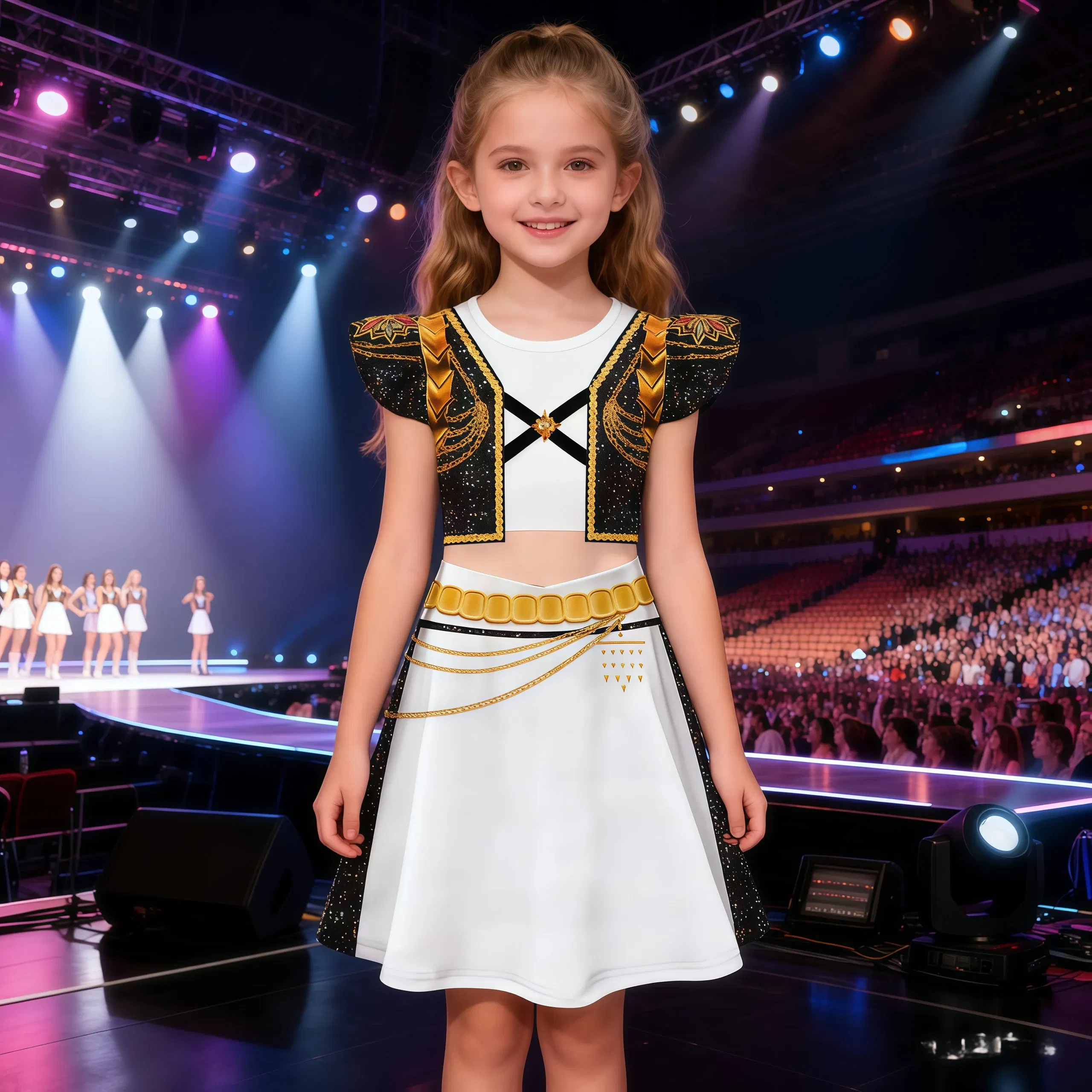 Color: black, Kid Size: 4 - K-Pop Rumi Cosplay Costume Hunters 3D Printed Pattern Flying Sleeve Dress For Girls Halloween Role-Play Carnival Party Outfits
