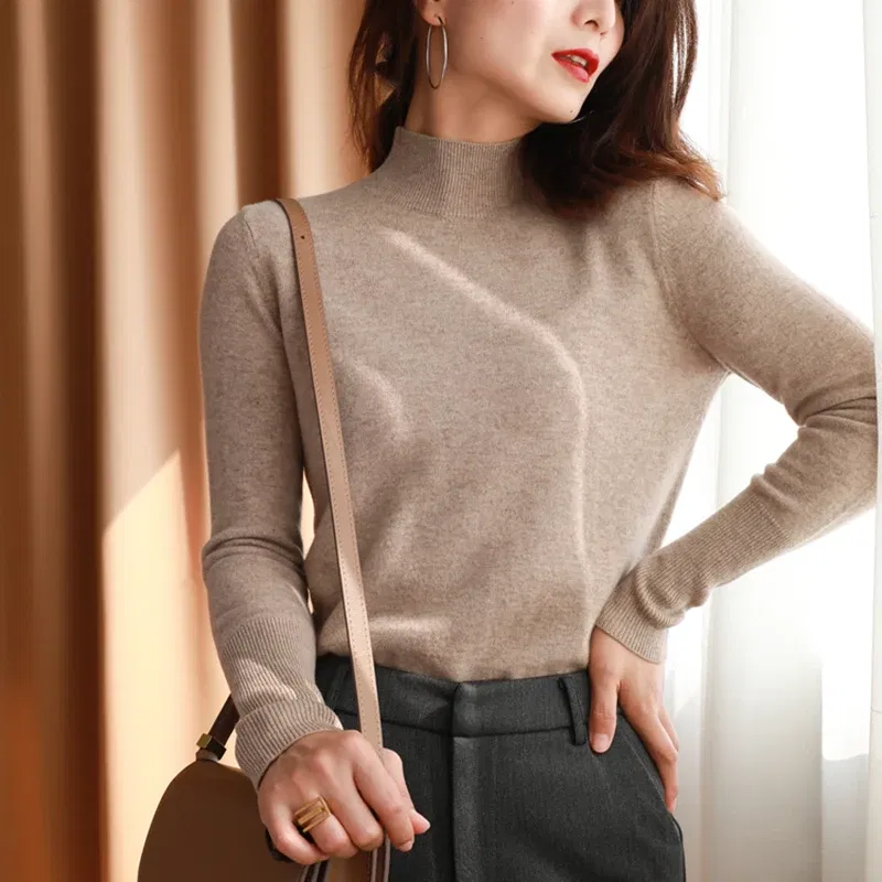 Color: camel, Size: One Size - Autumn Winter chic Bottom Sweaters Women Fashion Turtleneck Pullover Slim Long Sleeve Knitted Jumpers Soft Warm Pull Femme Top