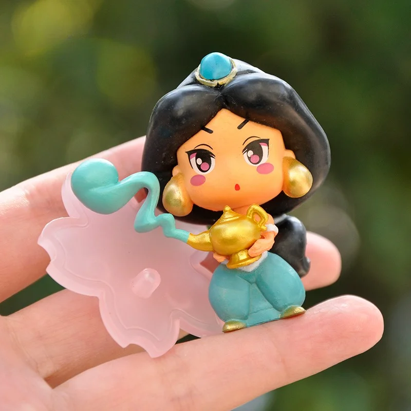 Disney 9 Pcs/Set Kawaii Q Princess 6cm Rapunzel Snow White Jasmine Mulan Ariel PVC Figurine Cake Ornaments Toys Kid Gift