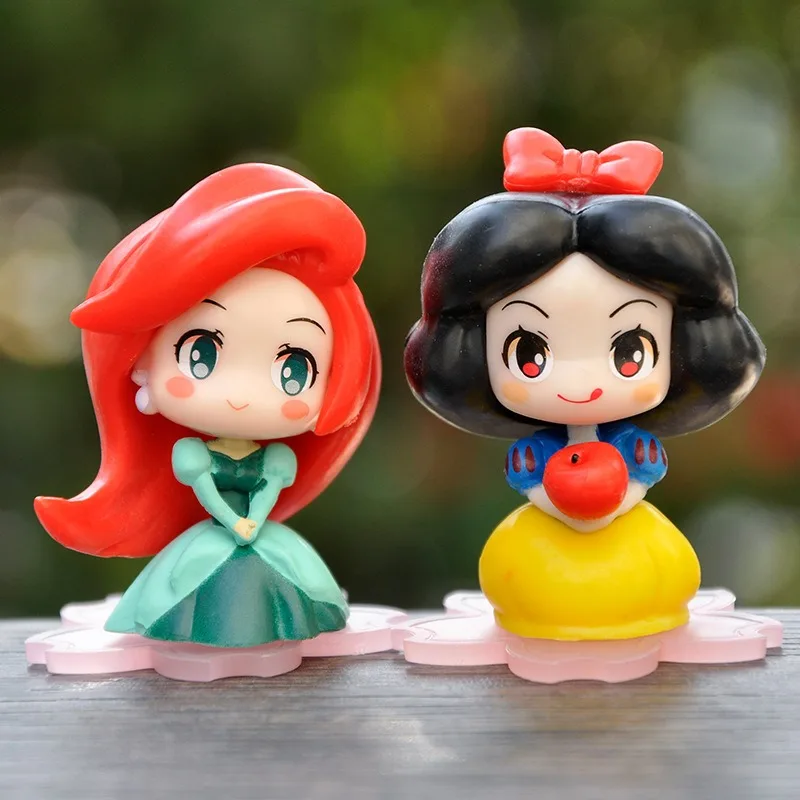 Disney 9 Pcs/Set Kawaii Q Princess 6cm Rapunzel Snow White Jasmine Mulan Ariel PVC Figurine Cake Ornaments Toys Kid Gift