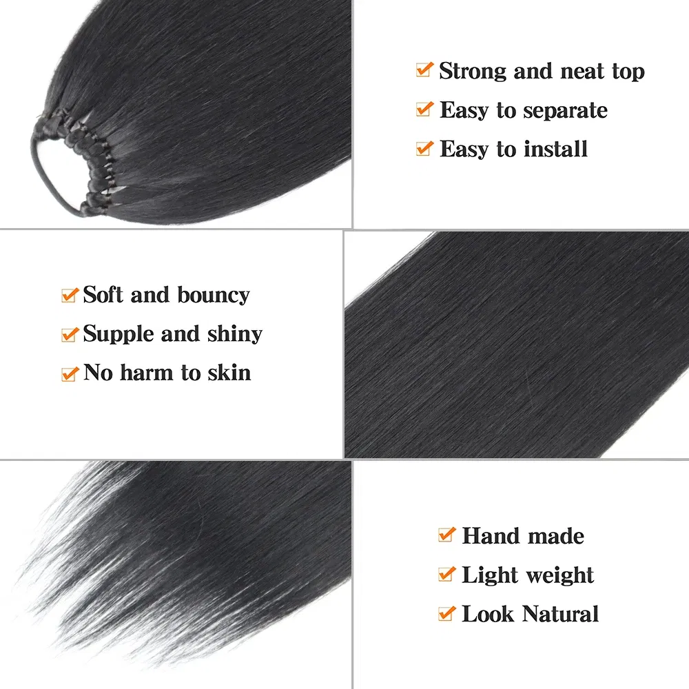Color: T1B/613, Ships From: CHINA, Stretched Length: 24inches - 24 Inch Synthetic Ponytail Extensions Black Natural Braided Pony Tail Hairpiece Long Straight Rubber Band Hair For Women