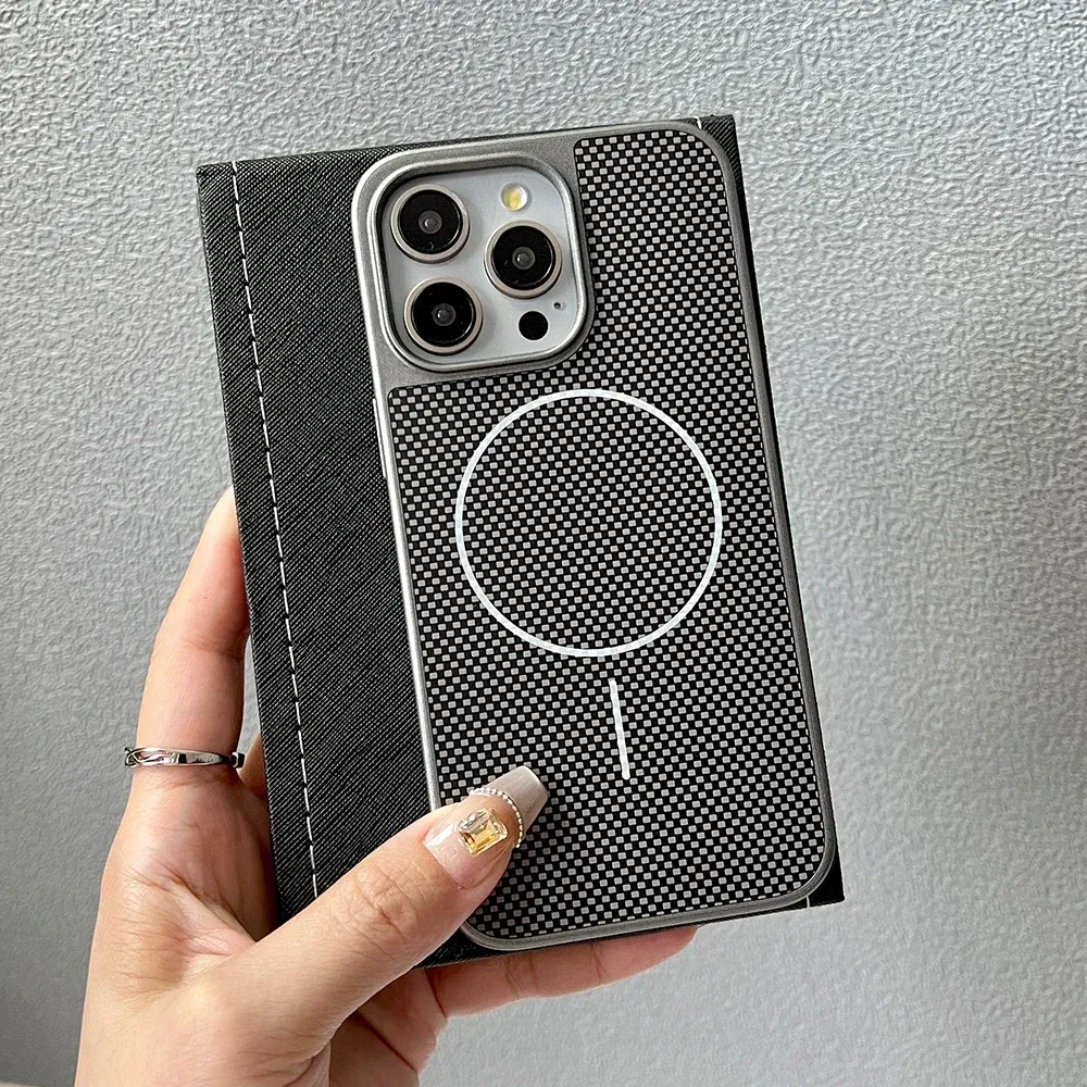 Color: black, Compatible-Phone Models: For iPhone 15 Pro Max - Carbon Fiber Textured Magnetic Phone Case For iPhone 16 Pro Max 15 14 13 12 Shockproof Soft Cover For Magsafe Wireless Charging