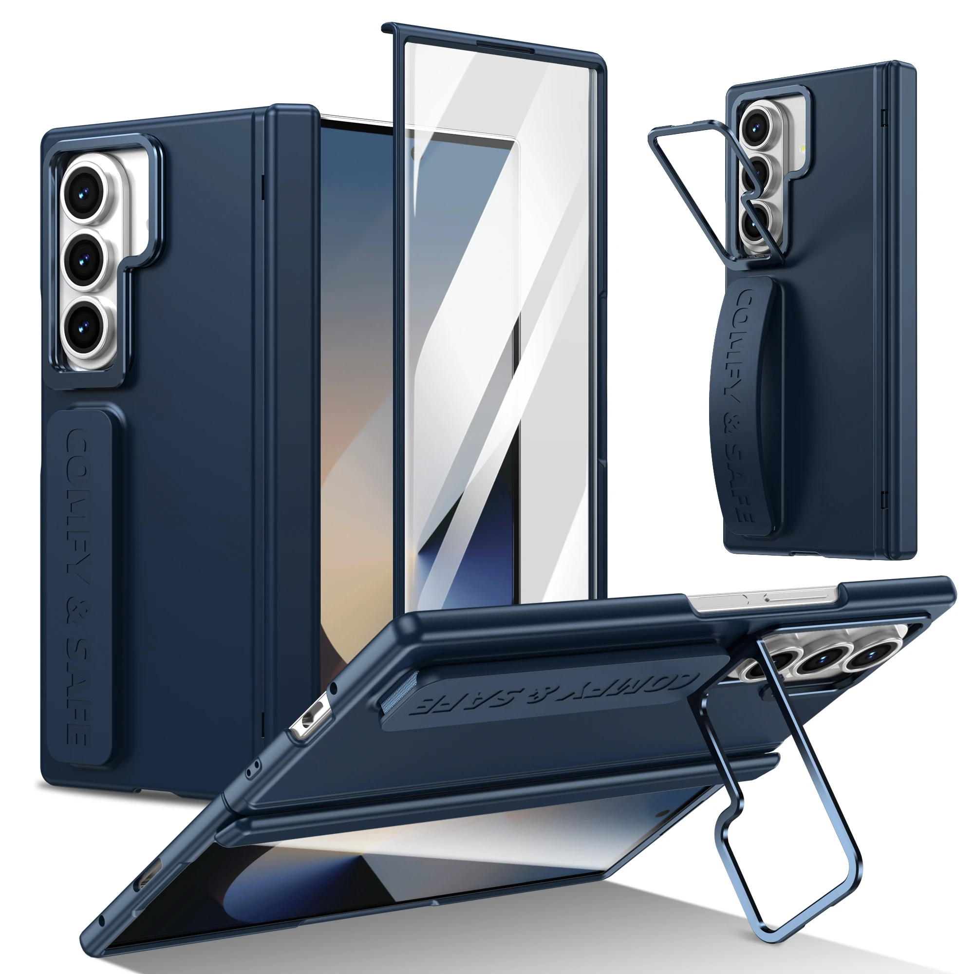 Color: Clear, Material: Leather - For Samsung Galaxy Z Fold 7 6 5 4 3 Wristband Hinge Lens Holder Phone Case Outer Screen Glass Film Protection Shockproof Cover