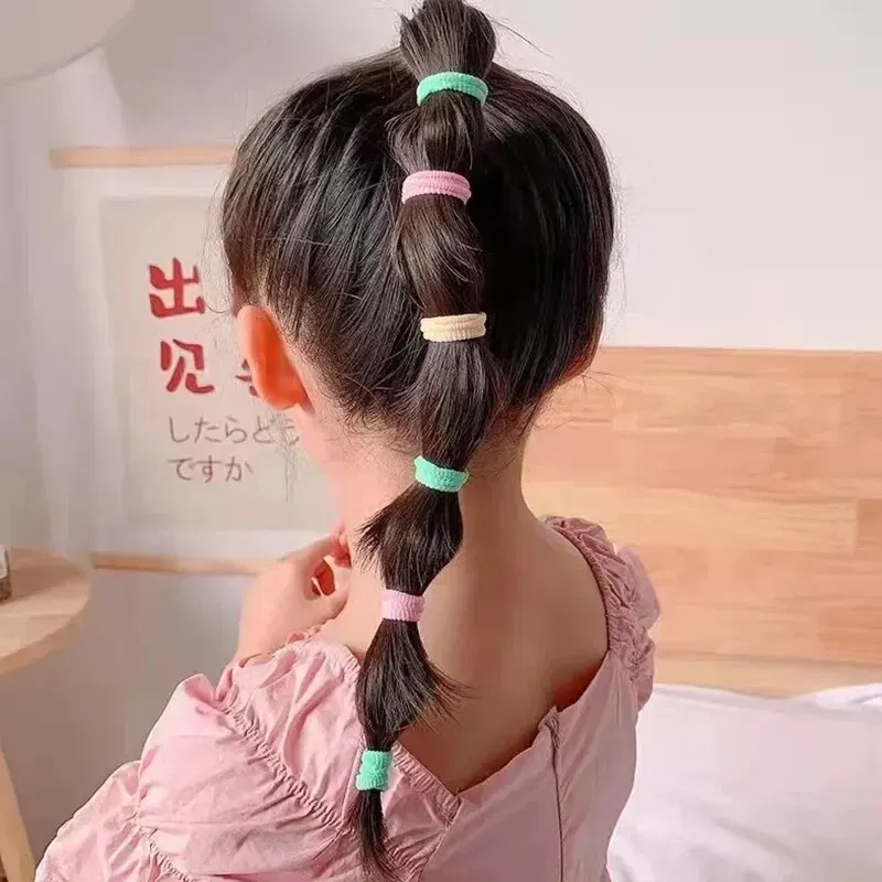 Color: black - 2155Pcs Girls Colorful Hair Bands Set Nylon Elastic Rubber Band Satin Scrunchies Children Ponytail Holder Kids Hair Accessories