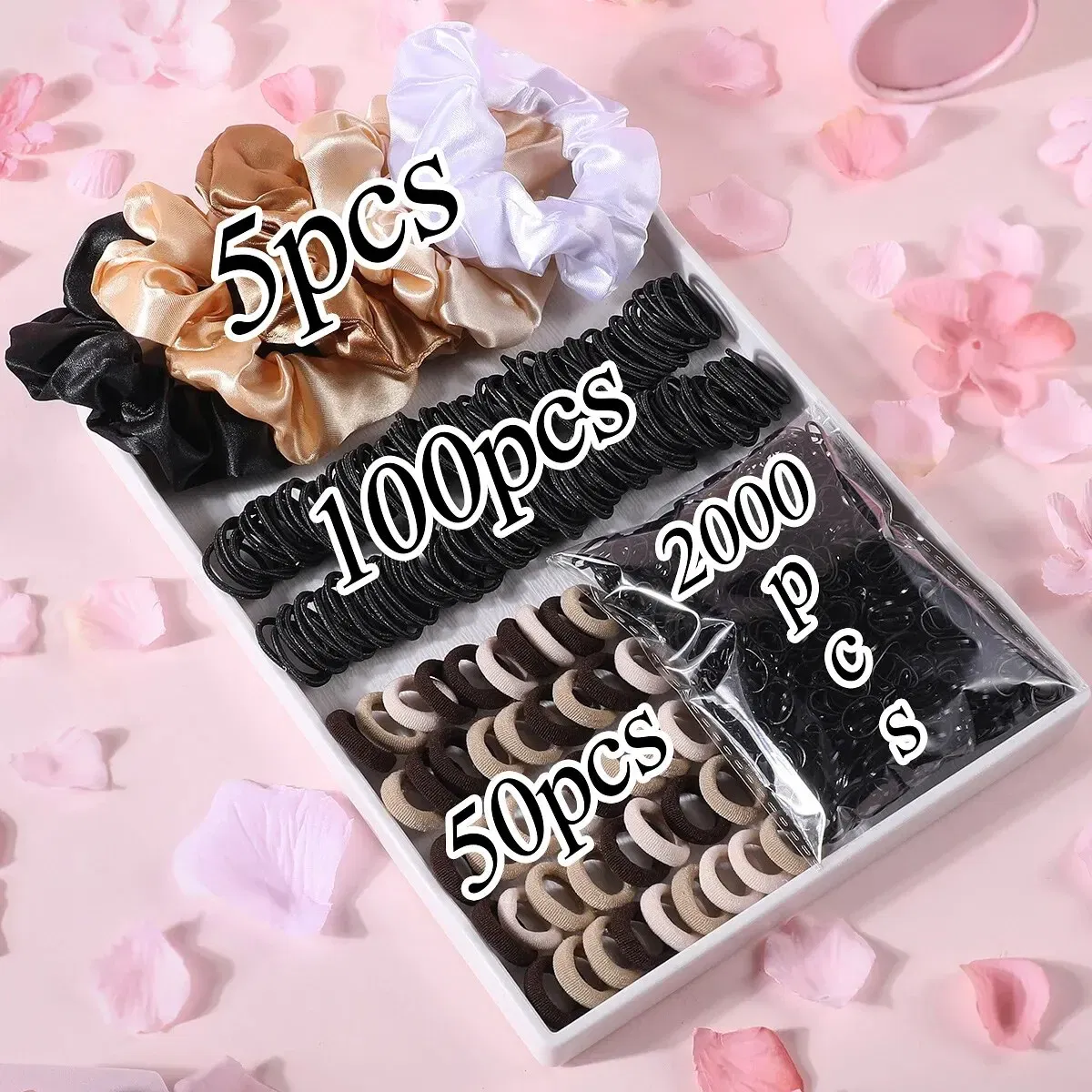 Color: black - 2155Pcs Girls Colorful Hair Bands Set Nylon Elastic Rubber Band Satin Scrunchies Children Ponytail Holder Kids Hair Accessories