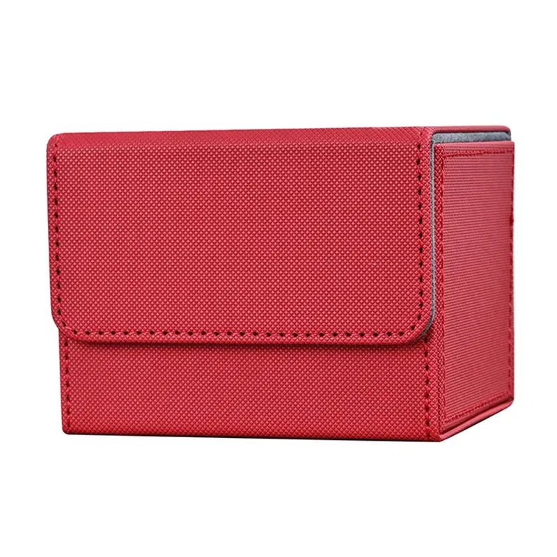 Color: Red - Card Deck Box , Card Storage Box Fits 100 single  Sleeved Cards, PU Leather Strong Magnet Card Deck Case for TCG Cards