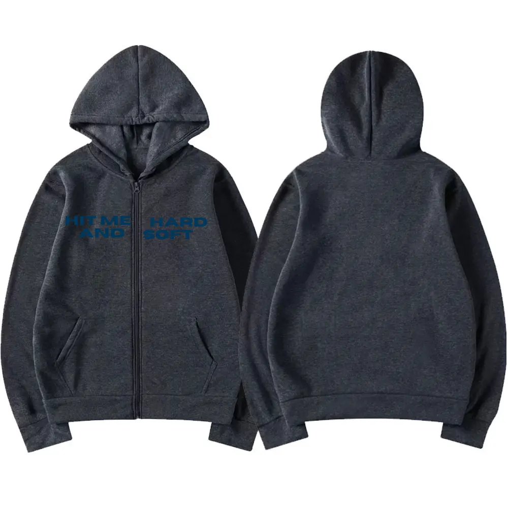 Color: Dark Grey, Size: L - Hit Me Hard and Soft 2025 Tour Zipper Hoodies Men Women Harajuku Pullovers Fashion Hip Hop Zip Up Sweatshirts Jackets Fans Gift