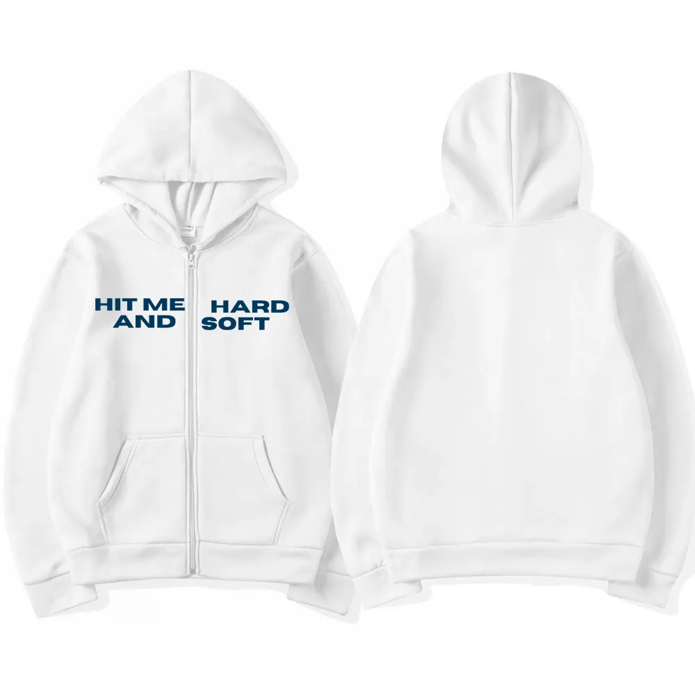 Color: Dark Grey, Size: L - Hit Me Hard and Soft 2025 Tour Zipper Hoodies Men Women Harajuku Pullovers Fashion Hip Hop Zip Up Sweatshirts Jackets Fans Gift