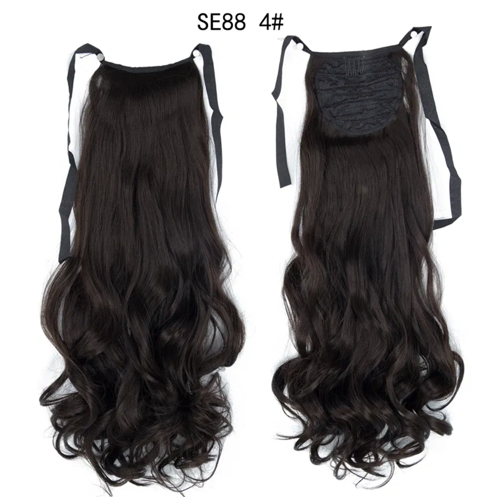 Color: #12 - LINWAN Synthetic Long Straight Wrap Around Clip In Ponytail Hair Extension Heat Reistan Pony Tail Fake Hair