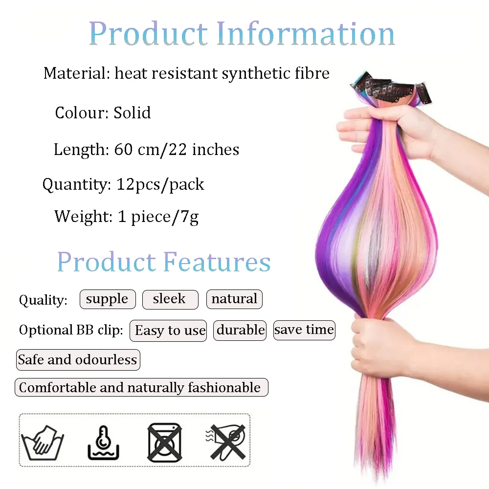 Color: WHITE, Stretched Length: 22INCHES - 12-Pack 22" Long Heat Resistant Women's Clip-In Hair Extensions - Durable BB Clip, Natural Look, Trimmable, Easy to Style