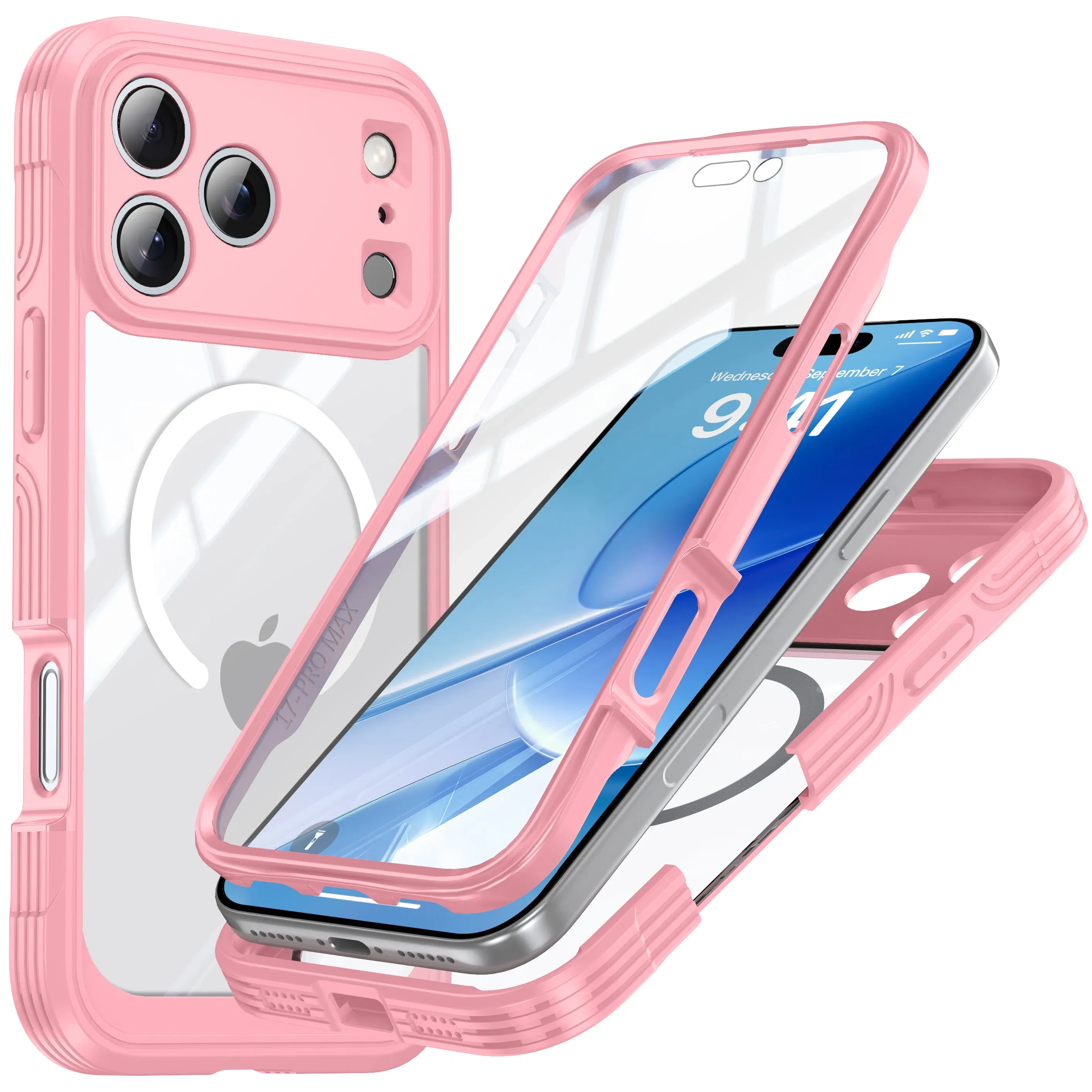 Color: Pink, Compatibility by Model: iPhone17 Pro - Shellbox-For iPhone17promax/17Air phone case, drop-resistant, ultra-thin transparent magnetic, scratch-resistant and wear-resist