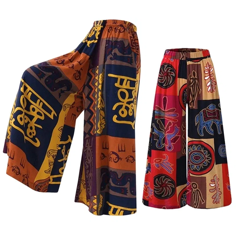 Color: Red, Size: S - Women Elastic Pants Waist Loose Casual Print Wide Leg Pants Slim For Female Elasticated Trousers Mid Waist Wide Leg Pants