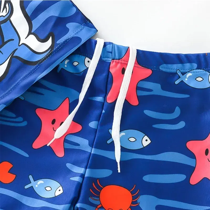 Size: 5T, Color: Blue - Summer Children's Swimsuit Boys Split Short Sleeve Medium Children Cartoon Cute Quick Drying Boys Swimsuit Set