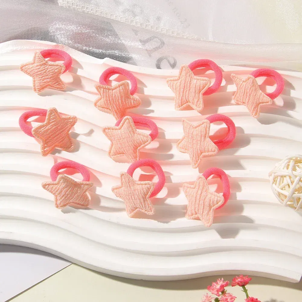 Color: Champagne - 10/30Pcs Children Hairbands No Harm Hair Cartoon Towel Rope Ponytail Holder Kids Mini Rubber Band Headwear Girls Halloween Gift