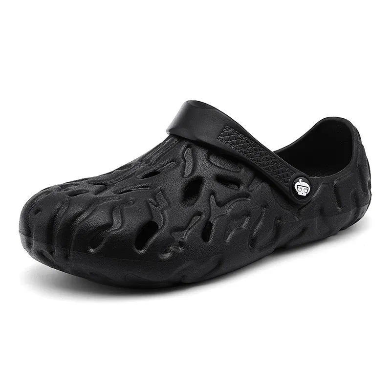 Color: Beige, Shoe Size: 46 - Men Summer Slippers Thick Sole Mens Clogs Sandals Hollow Breathable Flip Flops Sandals Shoes Fashion Beach Slippers