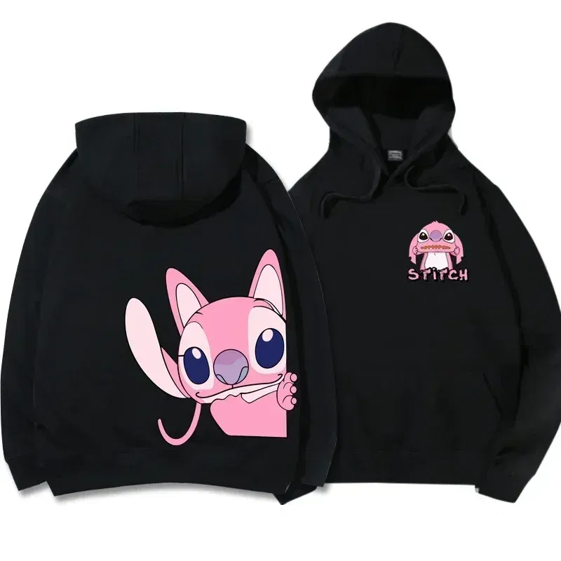 Color: green, Size: S - Disney Hoodie Fashion Stitch Angel Monster Letter Cartoon Sweatshirt Pullover Cute Harajuku Unisex Women's Pocket Top