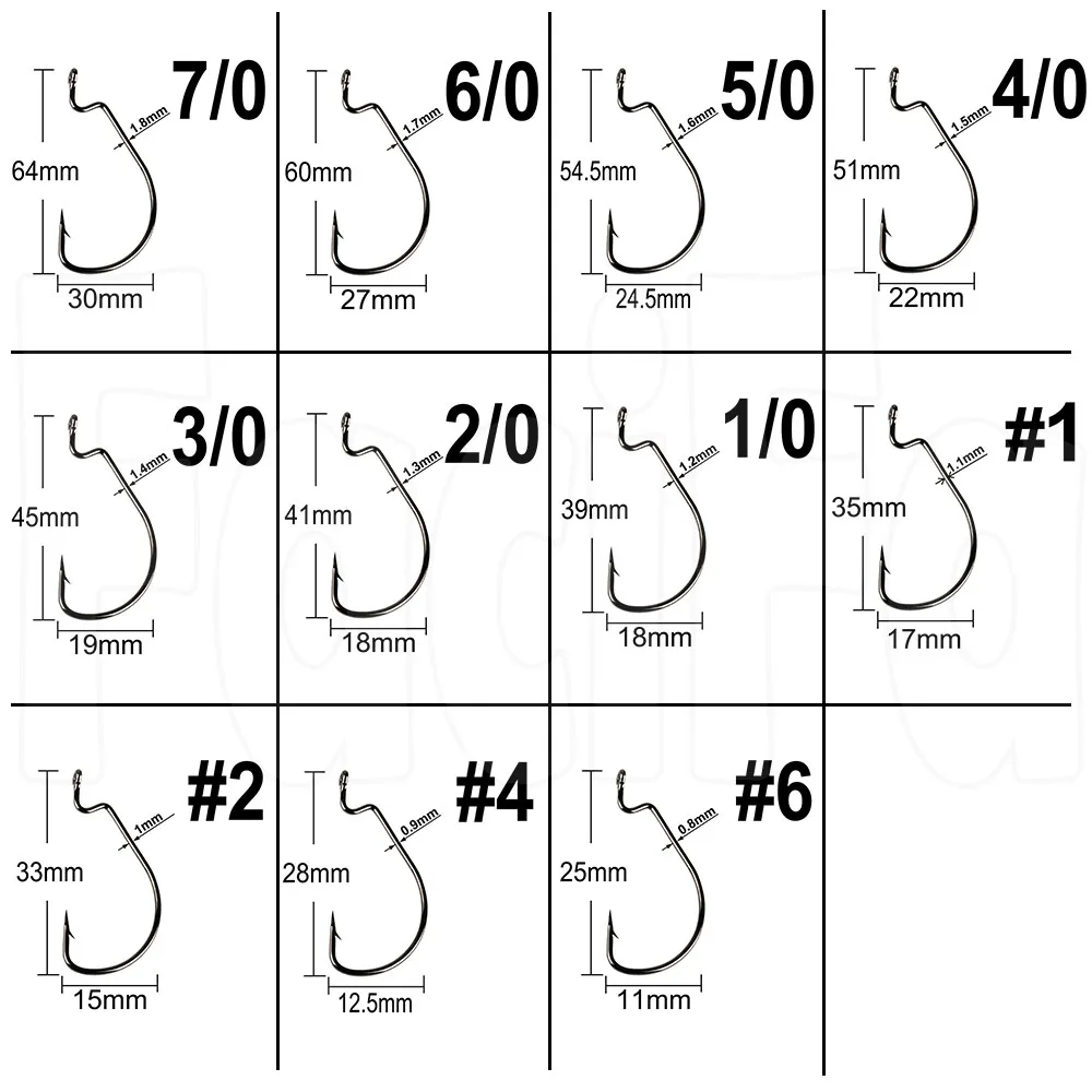 Color: Black - 100 pcs Wide Gap Worm Fishing Hooks Jig Crank Big Bass Hook Black High Carbon Steel Crank Barbed Hook for Soft Fishing Lure