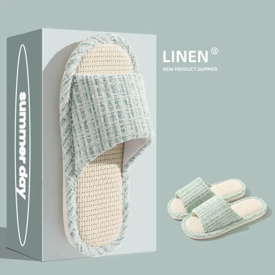 Color: Grape, Shoe Size: 40-41 - 2024 New Women's Fashion Home Linen Couple Slippers Breathable Home Shoes Moisture Absorbing Anti slip Cotton Linen Slippers