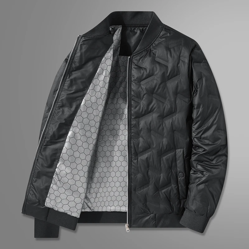 Color: black, Size: XXL - Winter Men's Down Jacket Business Casual Stand Collar Windbreaker White Duck Down Padded Lightweight Puffer Coat Big Size 8XL