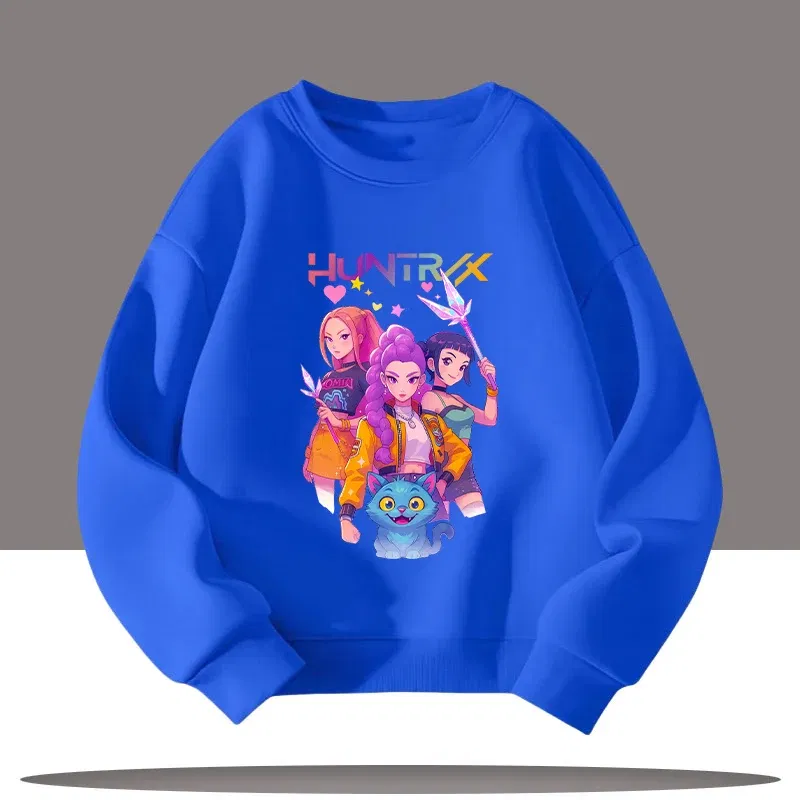 Color: Lavender, Kid Size: 5 - K-pop Demon Hunters Cartoon Print 3-12 Year Old New Style Kids Round-neck Sport Shirt Cute Girl Casual Top Children's Clothing