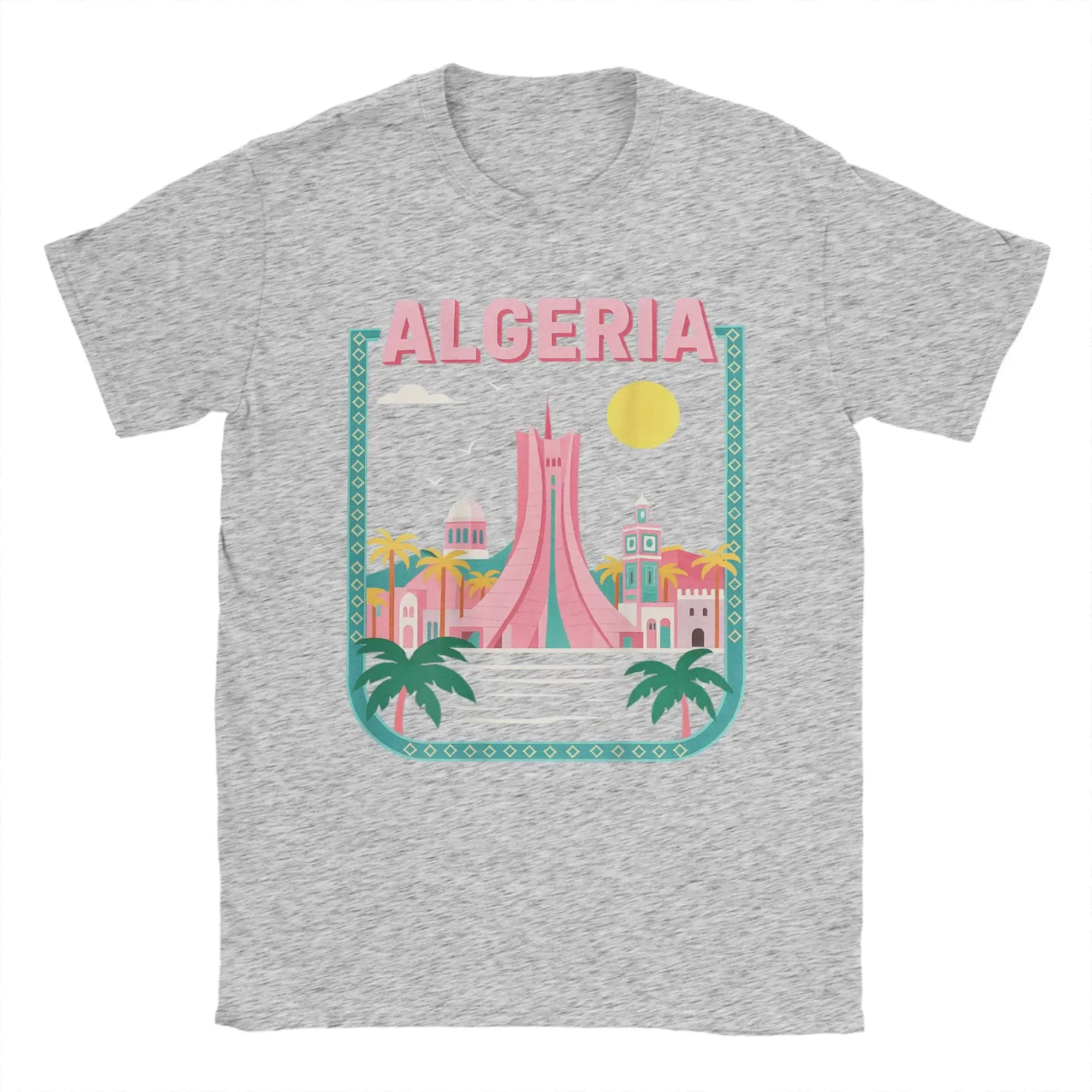 Color: GRAY, Size: S - Men Algeria DZ City Algerian T Shirts Africa Arab Pure Cotton Clothes Hipster Short Sleeve Crewneck Tees Gift Idea T-Shirt