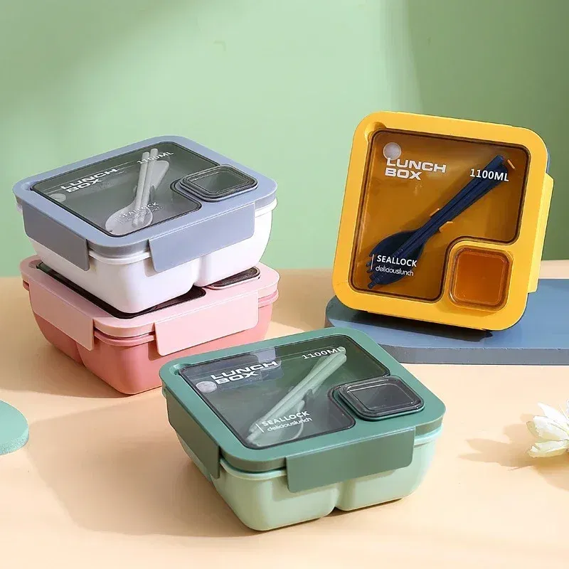 Color: Red - Portable Lunch Box Lunch Bags for Children School Office Bento Box with Tableware Thermal Bag Complete Kit Microwavable Heating