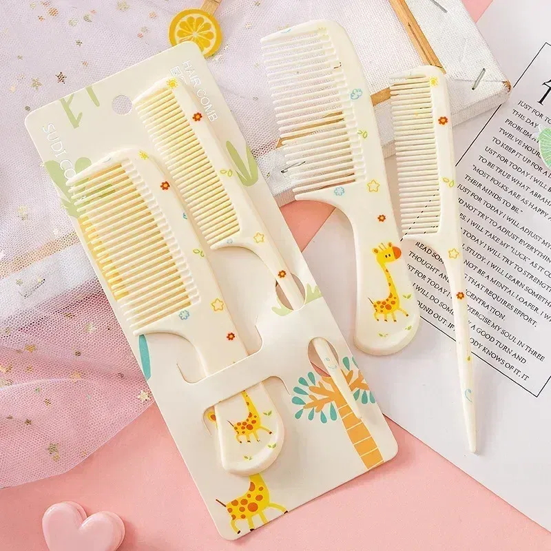 Color: Red - 2pcs/set Children Comb Cute Cartoon Anti-static Hair Dressing Curly Portable Travel for Kids Girls Students Comb Hair Care Comb