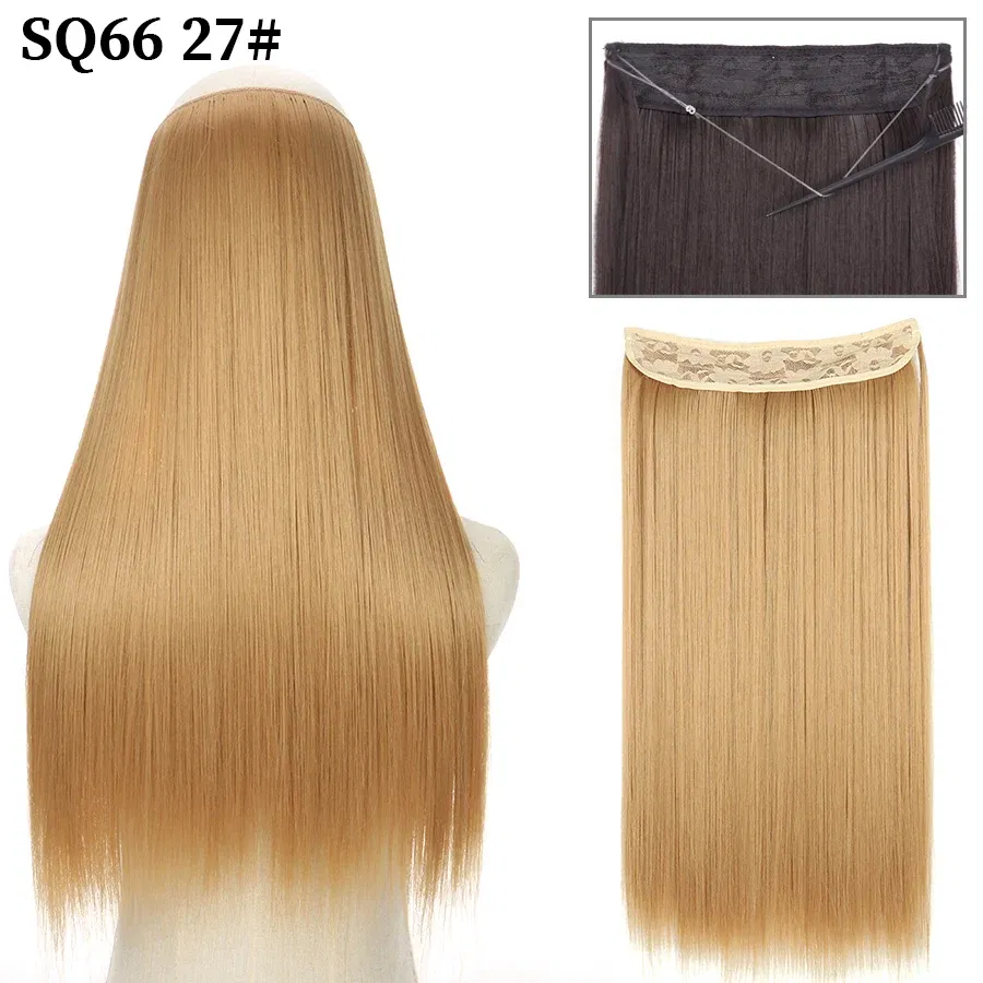 Color: #22, Stretched Length: 22inches, Ships From: CHINA - Synthetic Natural Wavy No Clip Fish Line Invisible Hair Extensions Mixed Color Blonde Black Artificial False Hair Piece ForWomen