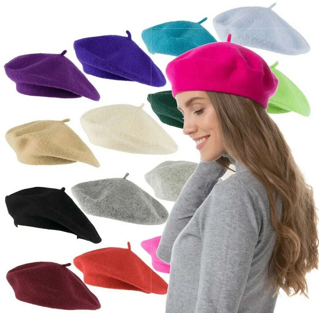 Color: green - Women Berets French Artist Style Warm Winter Beanie Versatile Hat Retro Plain Beret Solid Color Elegant Lady Girls Painter Hat