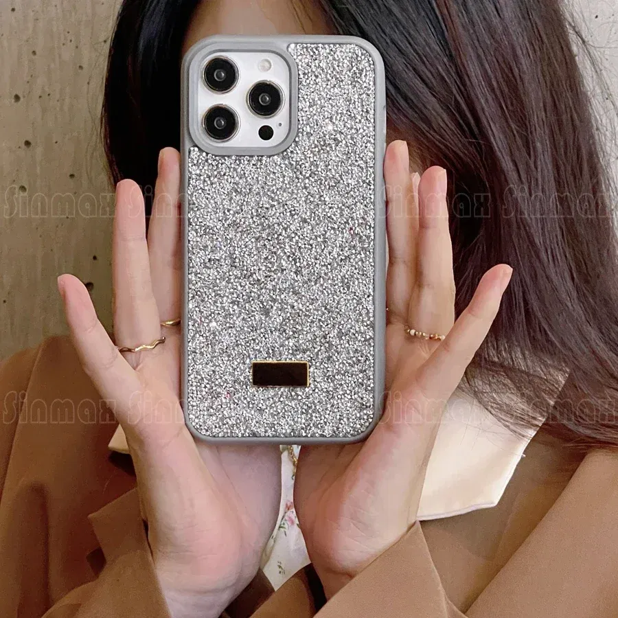 Color: Silver, Material: Nylon - Bling Glitter Phone Case For iPhone 16 15 14 13 12 Pro Max 11 Vogue Protective Soft Diamond Cover Coque Funda