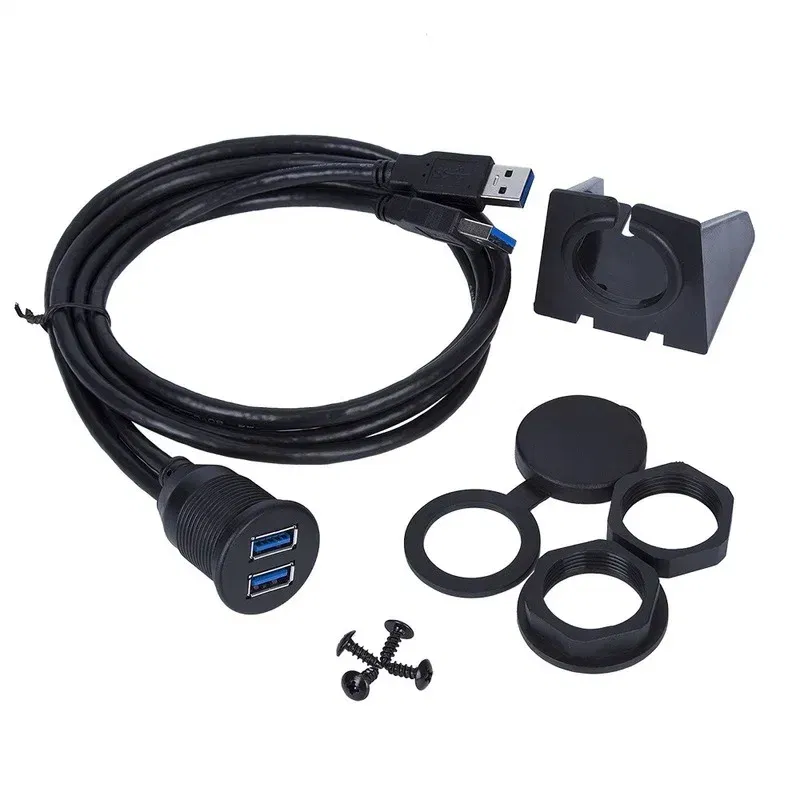 Cable length: 0.6m, Color: black - Dual USB 3.0 Male To USB 3.0 Female Extension Cable with Flush Mount Panel for Car Truck Boat Motorcycle
