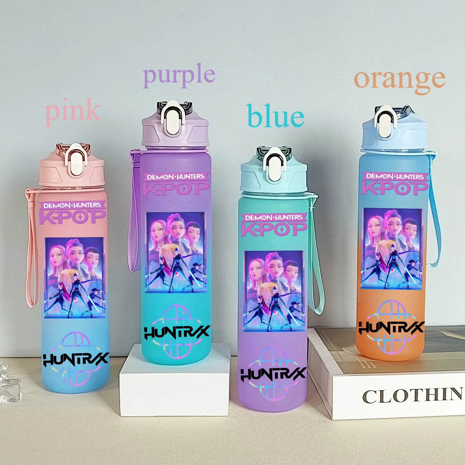 Color: Fluorescent Yellow, Size: 12cm - 750ML K-pop Demon Hunters HUNTR X Rumi Mira Zoey Jinu Celine Kpop Plastic Water Cup K Pop Drinking Bottle School Huntrix Gourde