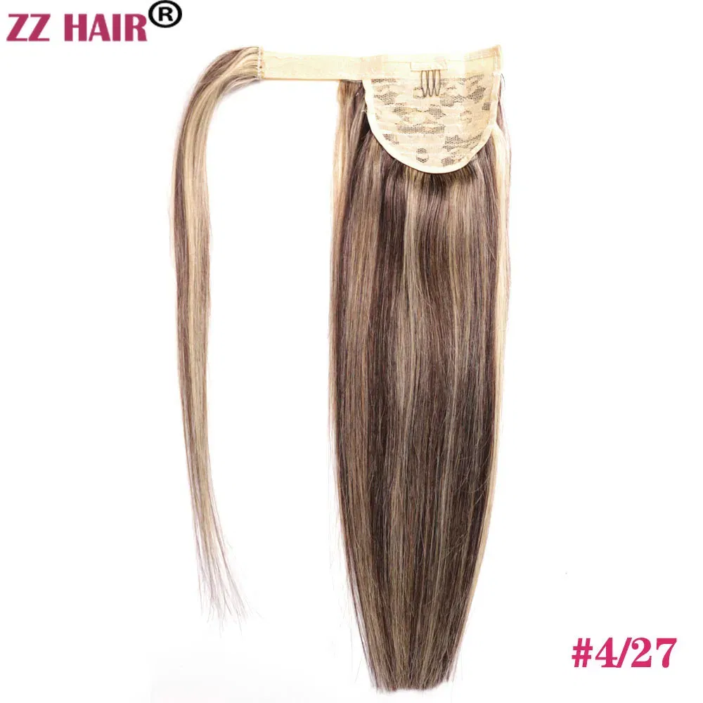 Color: P4/27, Life Span: 6 Months With Proper Care, Stretched Length: 20inches, Longest Hair Proportion: 35%-45% - ZZHAIR 100% Human Hair Extensions 16"-28" Machine Made Remy Magic Wrap Around Ponytail 60g-120g Clip In Horsetail Stragiht