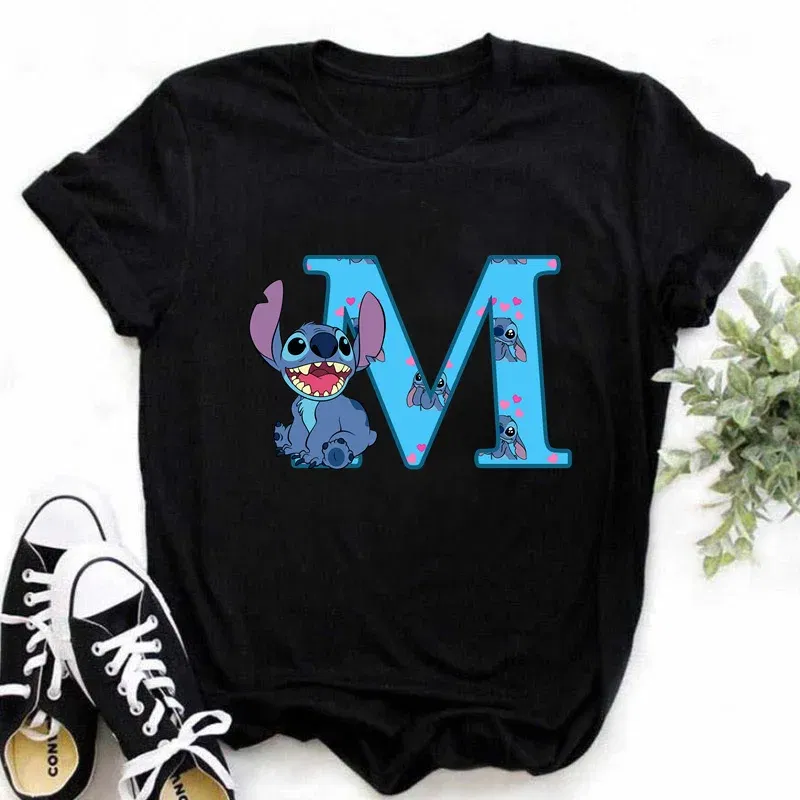 Color: PURPLE, Size: XXXL - Disney Lilo&Stitch A-Z Alphabet Summer Women's Printed T-Shirt Women's Casual Tops T-Shirt Fashion Cartoon Plus Size T-Shirt