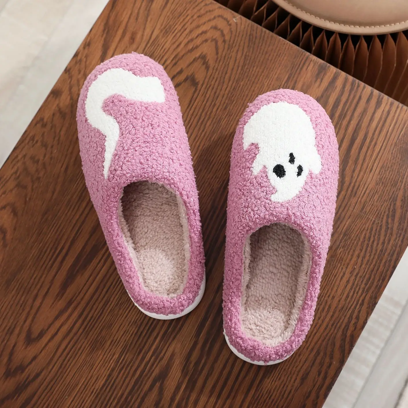 Color: PURPLE, Shoe Size: 40 - Halloween Ghost Pattern Home plaid stuffed Slippers Winter Warm Shoes Home Cotton Slippers Non-slip Thick Sole Holiday Gift Preferred