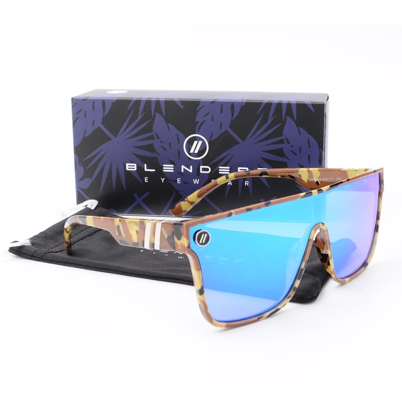 Lenses Color: Blue - Mixed blue mirror UV protection lens Men's sunglasses Retro fashion Square Blender Men's sunglasses 68009: With box