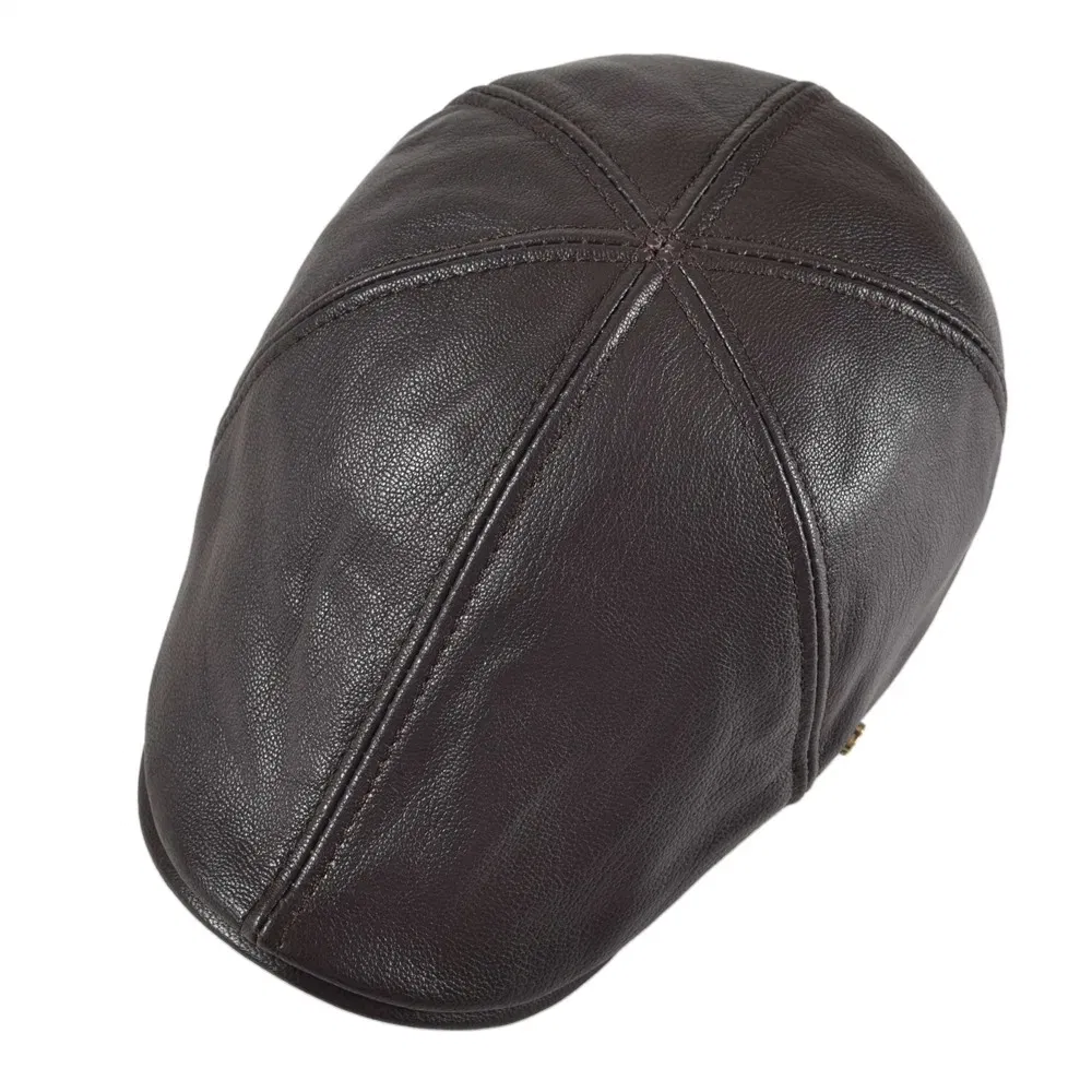 Color: green, Hat Size: 6 - VOBOOM Genuine Leather Flat Cap Men Fall Winter Cabbies Newsboy Hat Coffee Brown Ivy Caps Soft Smooth Textured Hats