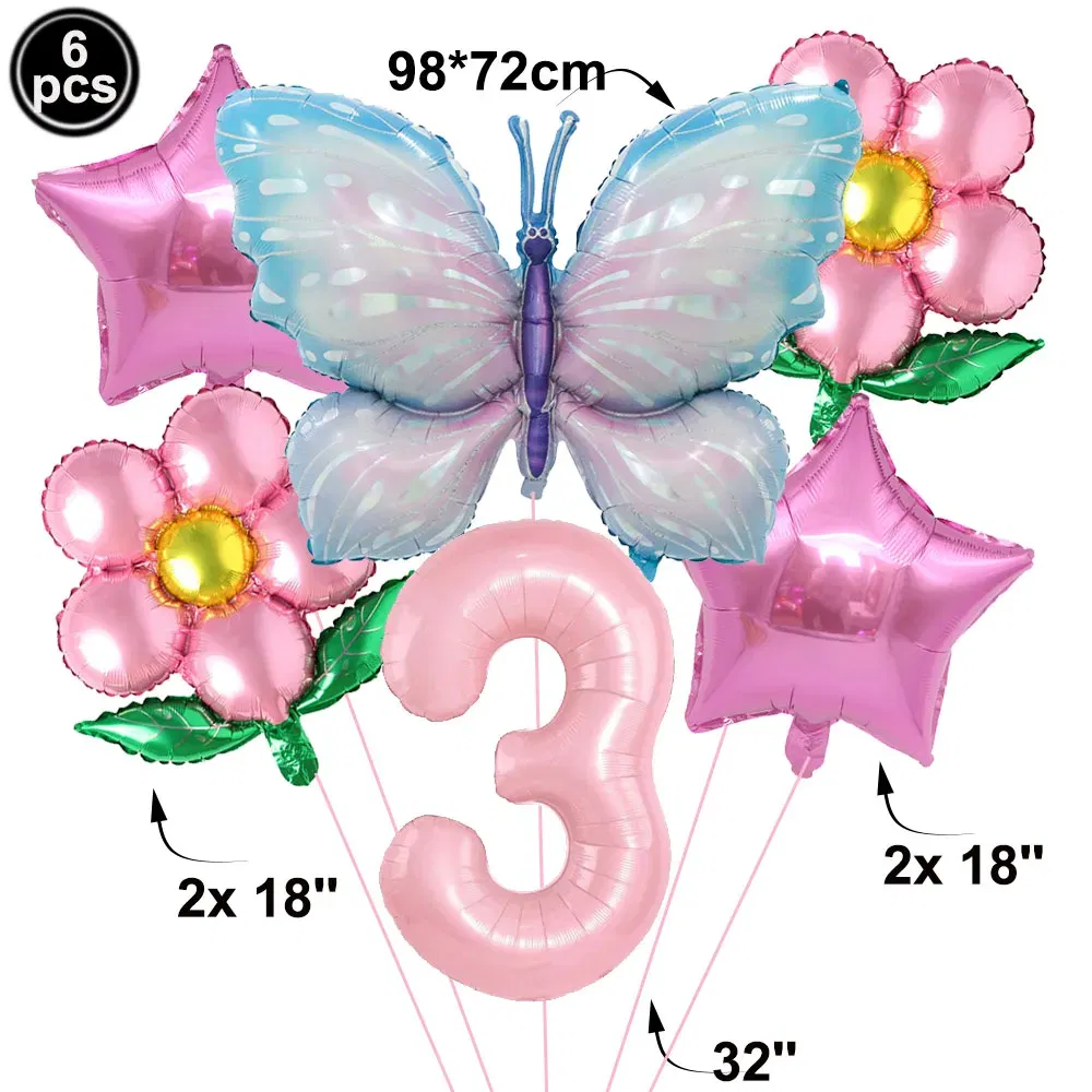 Color: Beige - Butterfly Balloon Set 32/40inch Number Balloon Princess Garden Decoration Girl Fairy Birthday Party Balloon