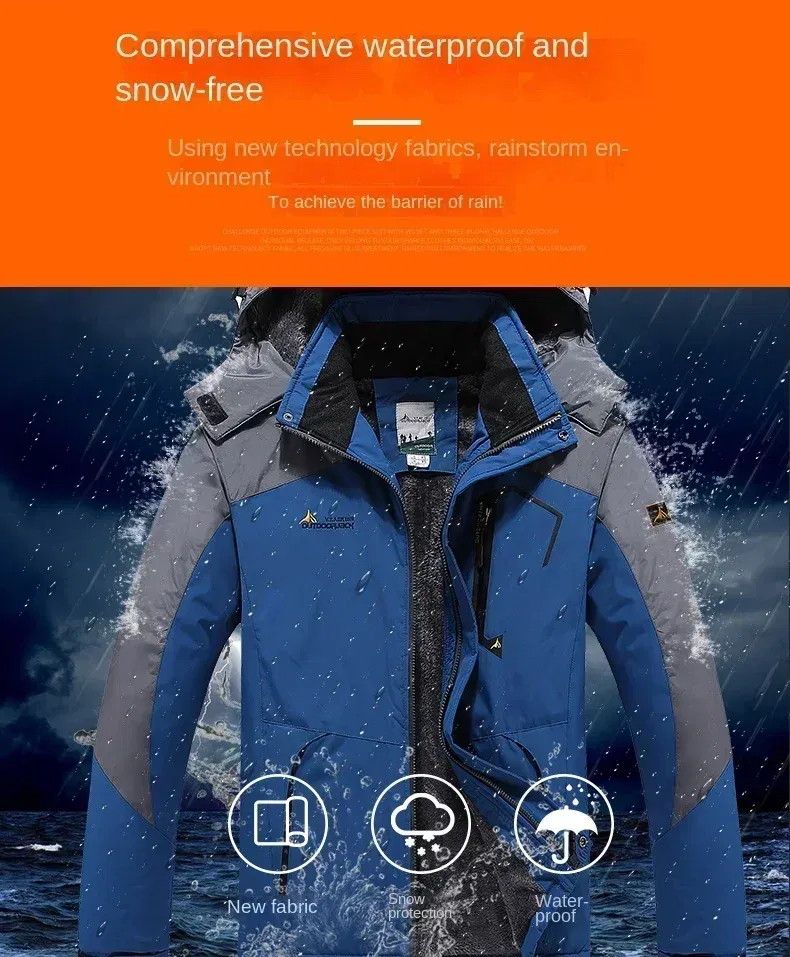 Color: Blue, Size: M - Autumn Winter Men's Windbreaker Waterproof and Warm Outdoor Hiking and Fishing Multi Pocket Wear-resistant Thick Jacket Men Coat