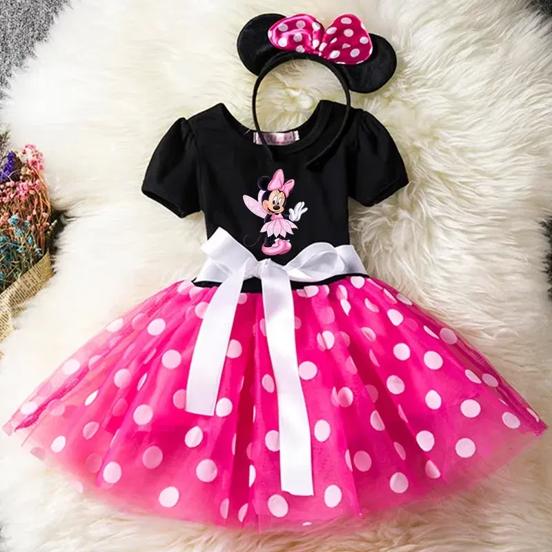 Color: GRAY, Kid Size: 4T - Mickey Minnie Mouse Baby Girls Cosplay Costume Kids Fancy Polka Dot Dress Princess Dress Children Birthday Party Clothing Gift