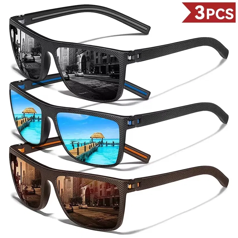 Lenses Color: Light purple - 2/3PCS Amazing Men Polarized Sunglasses Unisex UV400 Glasses Fishing Goggles Outdoor Sport Eyewear for Driving Fishing Cycling