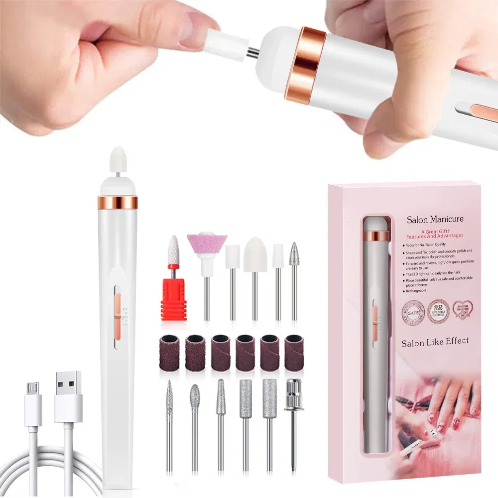 Color: Light Grey - YIKOOLIN Portable Manicure Set with 4 Speeds Professional Manicure and Pedicure Tools Exfoliation and Polishing for Nail Salon