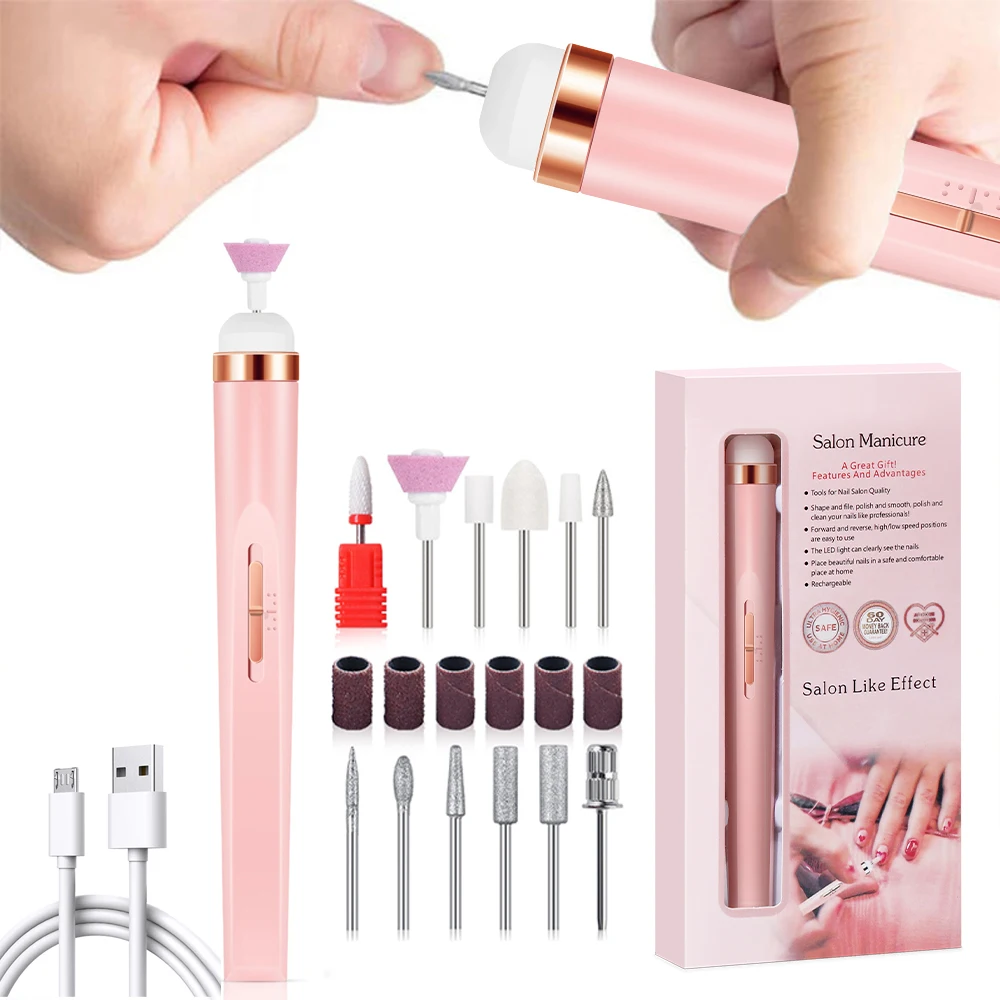 Color: Light Grey - YIKOOLIN Portable Manicure Set with 4 Speeds Professional Manicure and Pedicure Tools Exfoliation and Polishing for Nail Salon