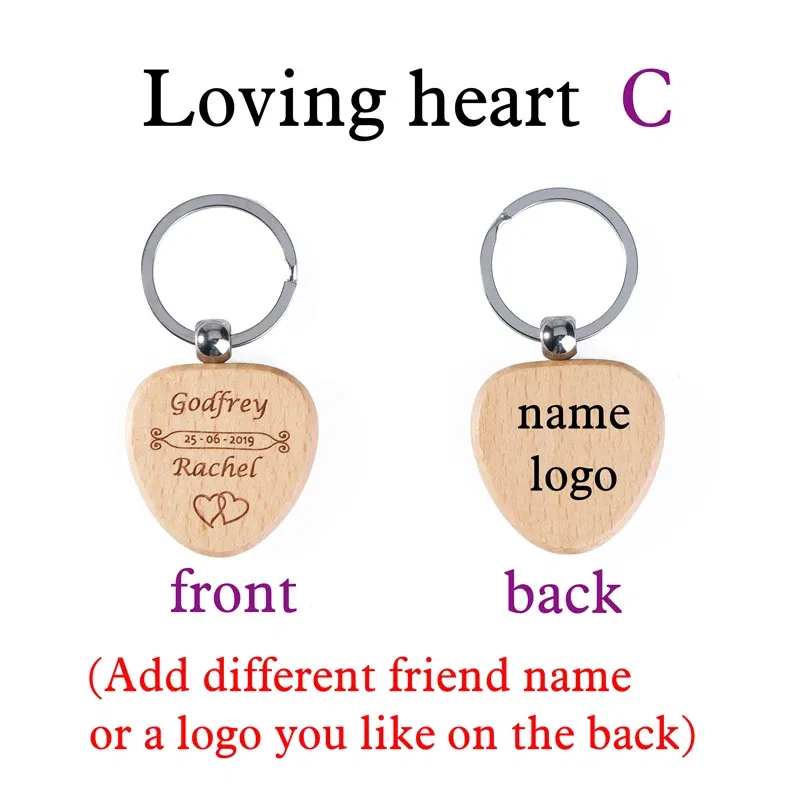 Color: PURPLE - 2024 Custom Logo Blank Round Rectangle Wooden Key Chain DIY Promotion Wood Keychains Wedding Gift